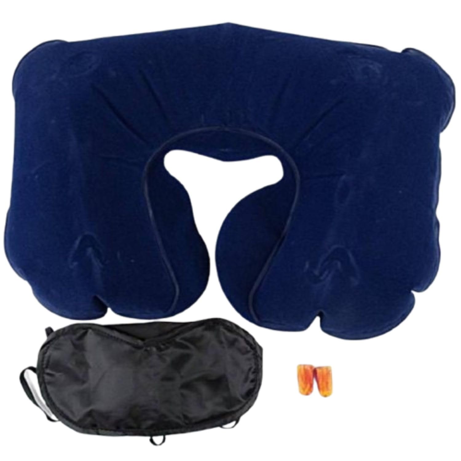 Garth 3-in-1 Air Travel Kit Inflatable Neck Pillow Cotton Foam Ear Buds Polyester Eye Mask for Travelling (Navy Blue)-picture-53