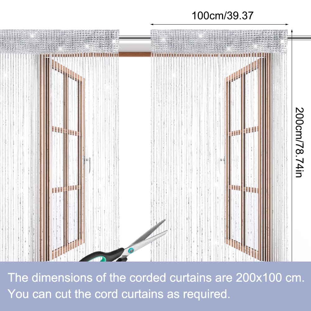 Duosuny Porta Stringa Tenda Rare Flat Silver Ribbon Thread Fringe Window Pannello divisorio Carino Striscia Nappa per Nozze Ristorante Coffee House Parts 39x78 inch1 PCS