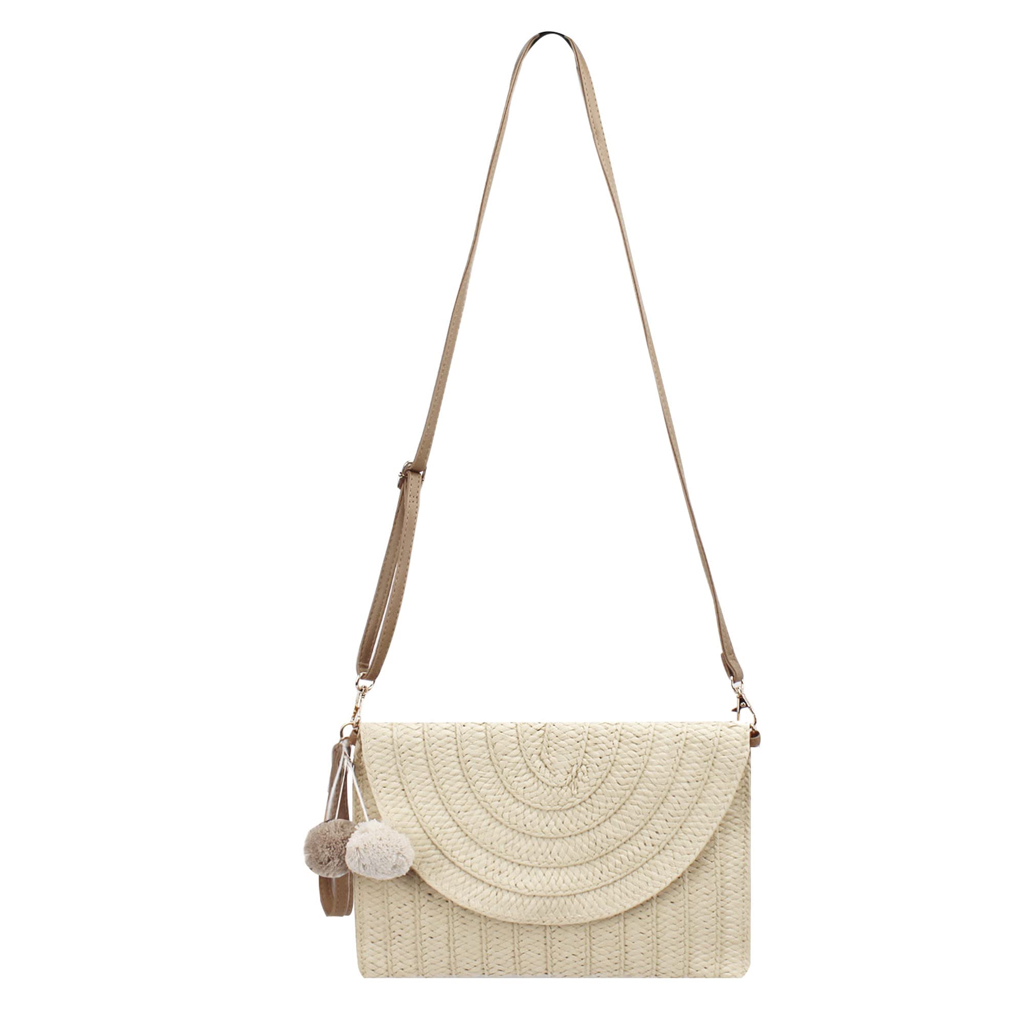 Van Caro Handwoven Cotton Straw Shoulder Bag Crochet Tassel Beach Bohemian Purse for Women