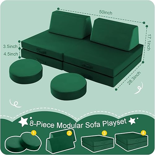 Miniatura 88 de MeMoreCool Sofá modular para niños de 1 a 3 años, 8 piezas de dinosaurio que brilla en la oscuridad, sofá de espuma para niños, juego convertible