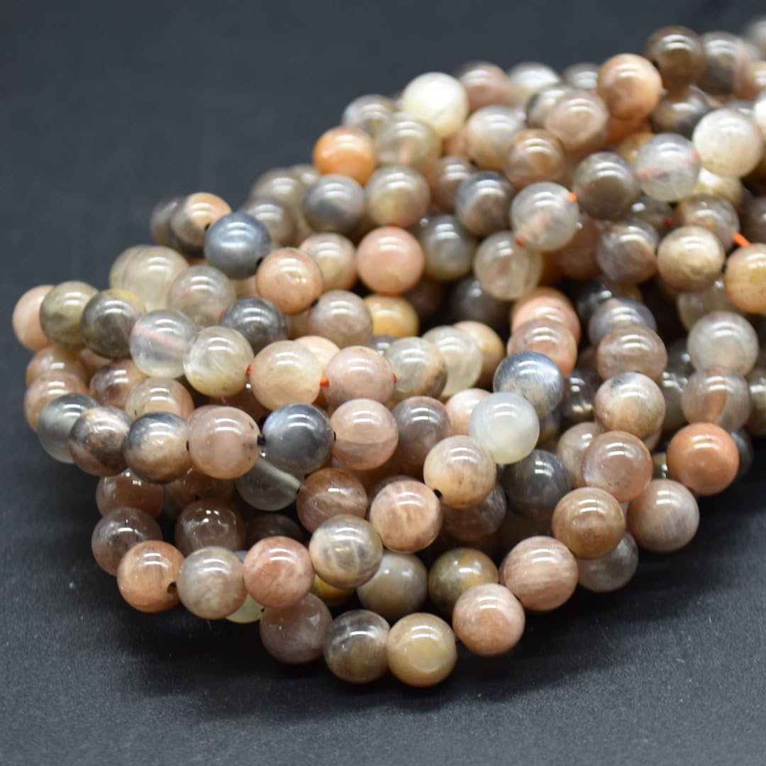Multi-Colour Black Moonstone Semi-Precious Gemstone Round Beads - 6mm - 15'' Strand