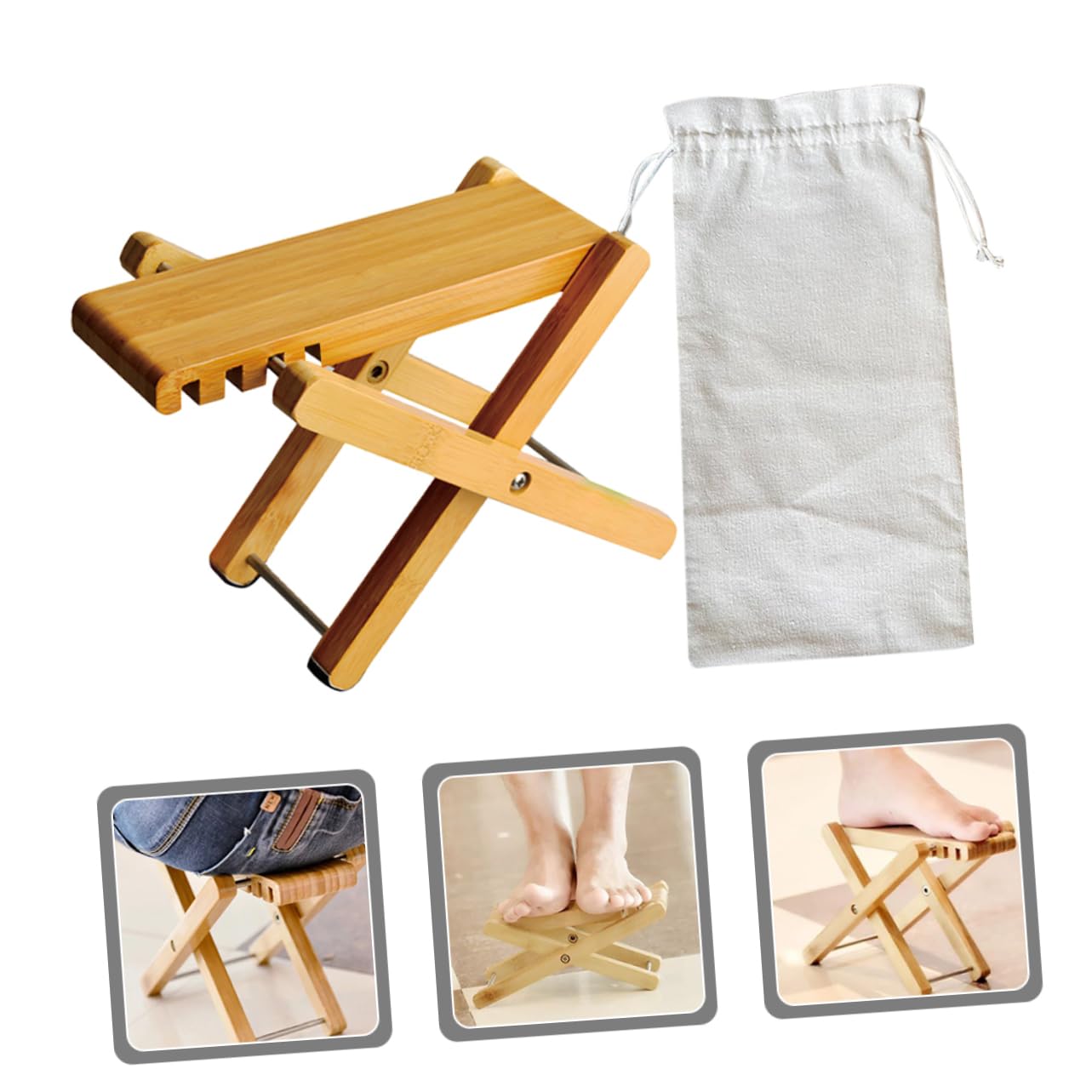 HEMOTON Poggiapiedi per Chitarra Pieghevole in Legno Sgabello Portatile Regolabile con Borsa Tessuto per Chitarristi, Salotto Ufficio