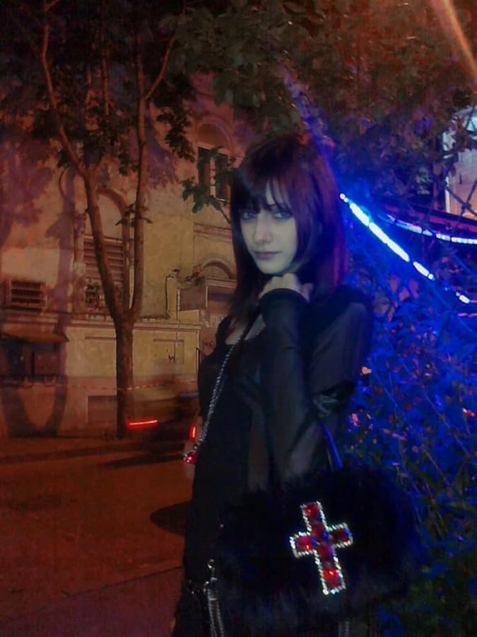 Y2K Retro Crossbody Bag Faux Fur Purse Goth Style Fluffy Handbag