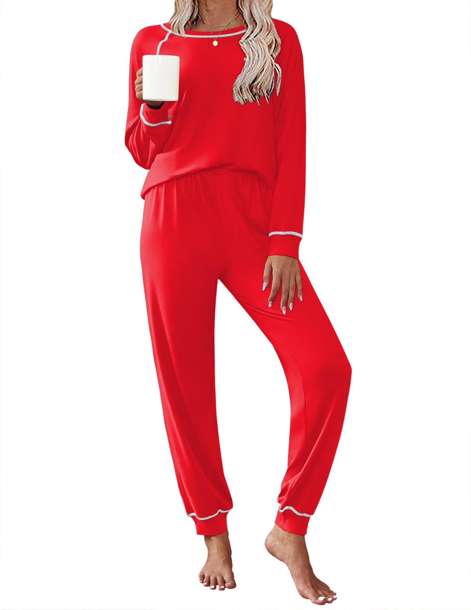 Ekouaer Pajamas Set for Women Soft Comfy Pjs Jogger Lounge Sets | Pullover Long Sleeve Sleepwear,Fall Jogger Loungewear,Gift for Mom,Wife,Friends