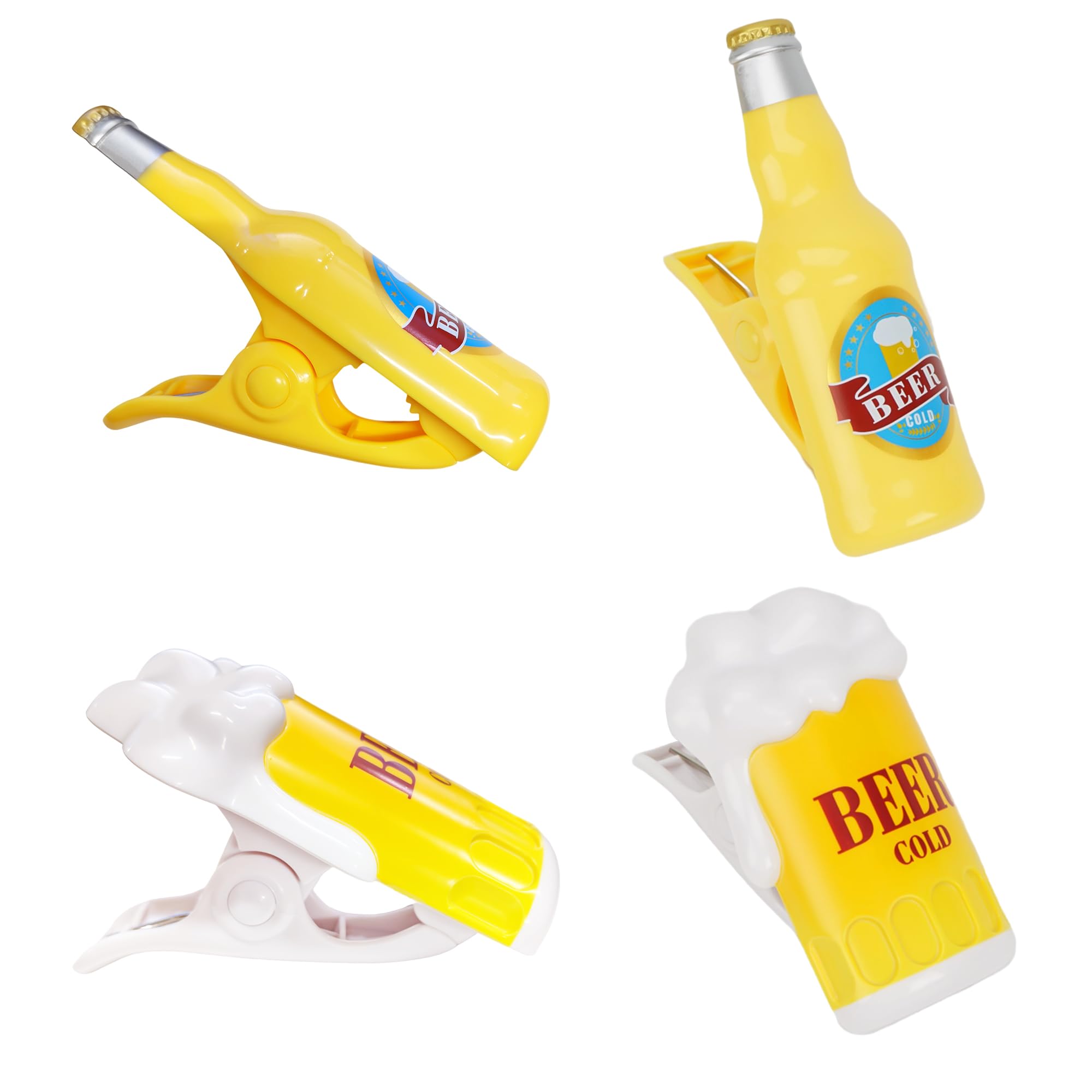 CAIRIAC Beer Beach Towel Clip, Windproof Beer Mug Bottle Clothespins, Plastic Towel Laundry Clips for Beach Pool Chair Picnic Camping (4 Packs)