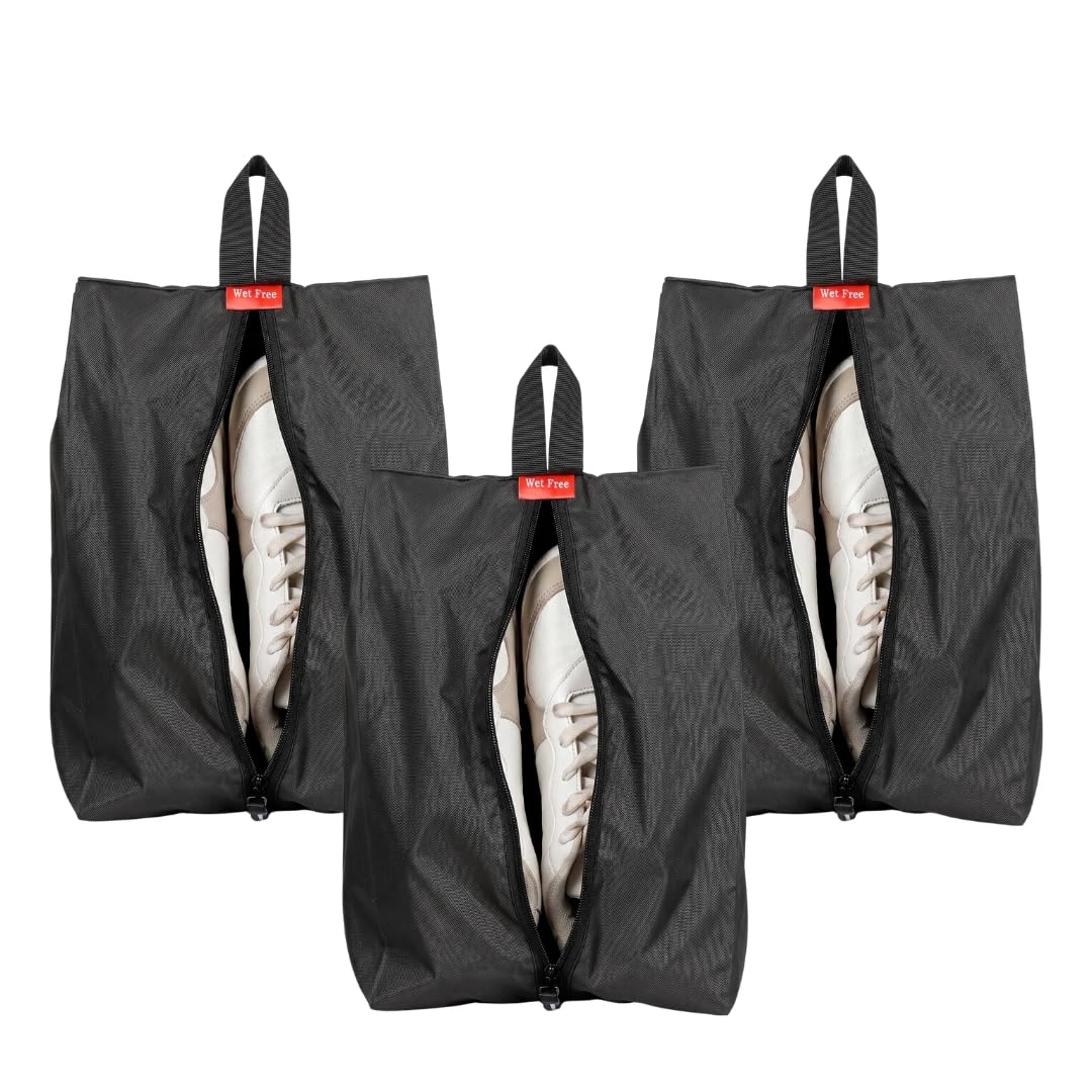 Shoe Bag with Zip Closure-Black, Waterproof Polyester Fabric, Durable Zipper Closure, Portable & Lightweight, Reusable Shoe Organizer for Sports, Gym & Business Trips (Pack of 3)-image-20