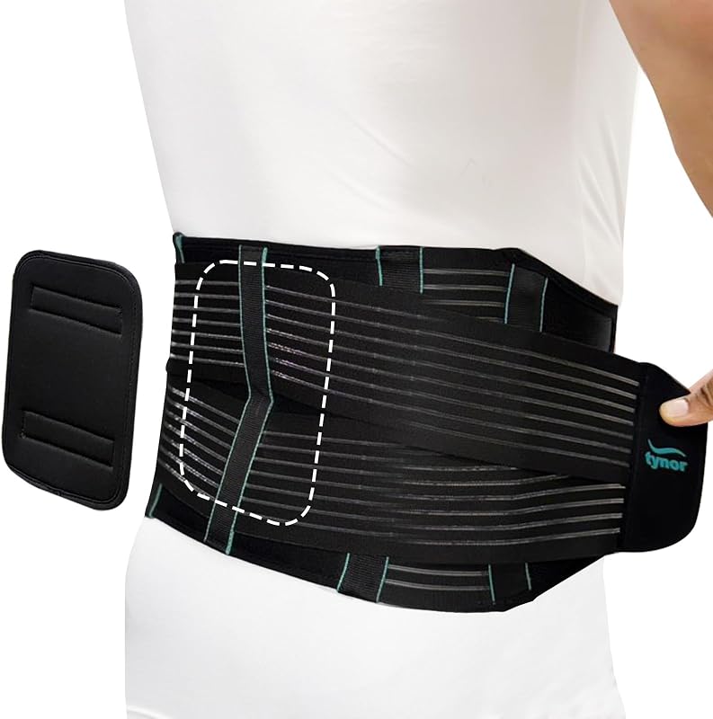 TYNOR Soporte lumbar para dolor lumbar con almohadilla lumbar para hombres y mujeres, soporte lumbar transpirable con correas ajustables para hernia de disco, escoliosis y levantamiento (mediano, negro premium)