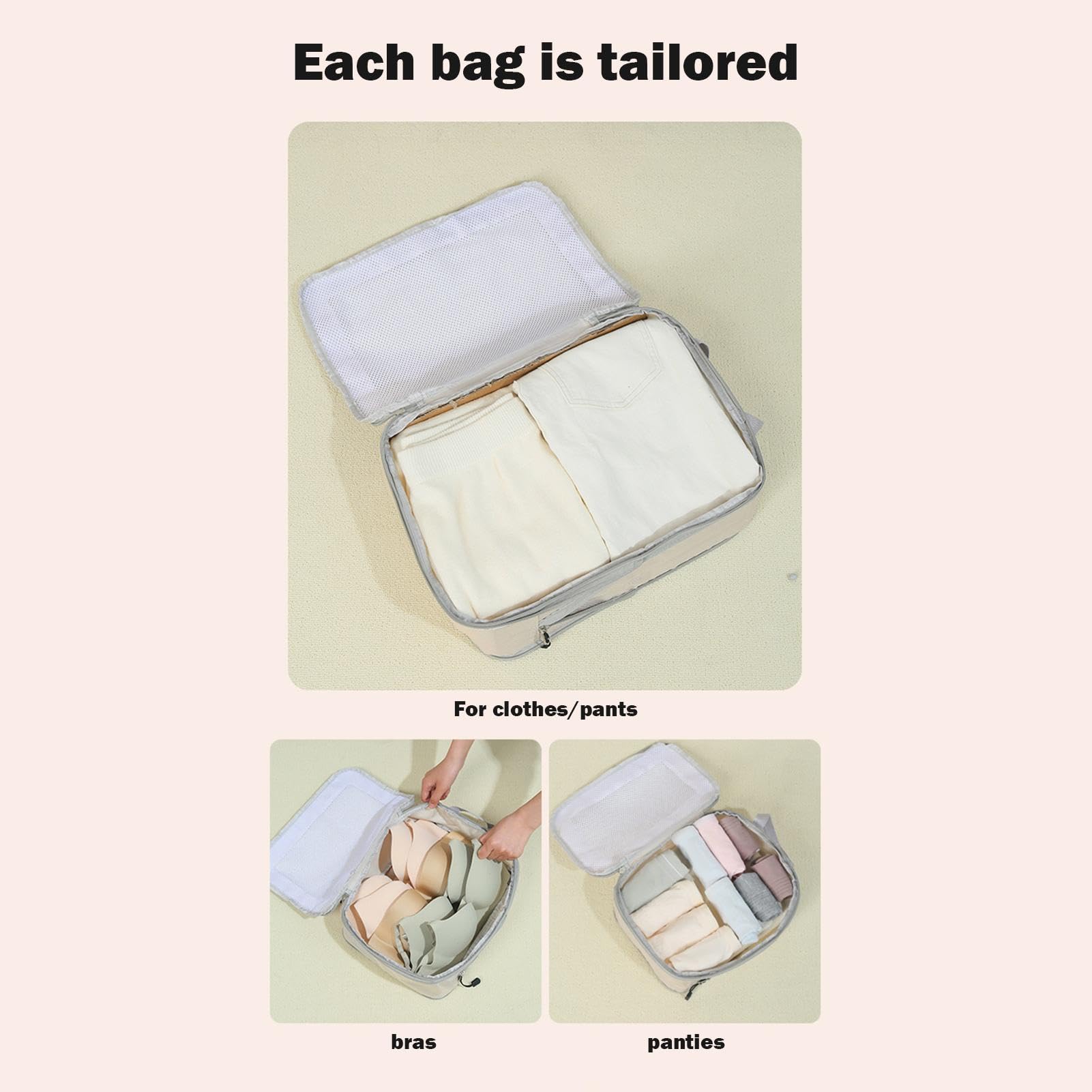 Borse per valigia, borsa a compressione manuale, set con 8 tasche | impermeabili a compressione per valigia, contenitore per abiti con chiusura lampo e manico per dormitori, soffitta