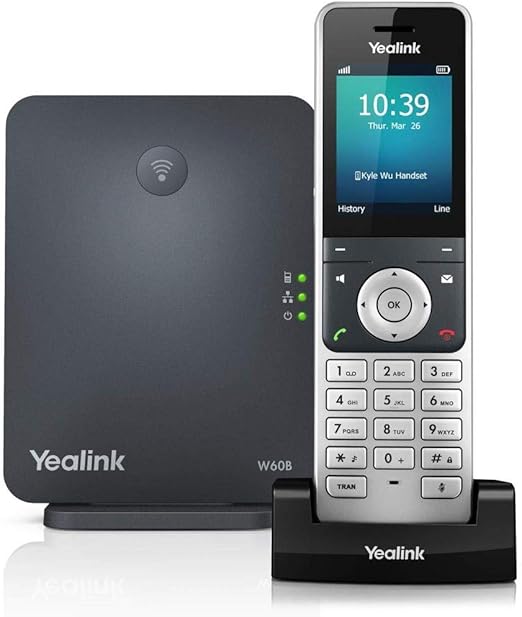 Yealink W60P Cordless DECT IP Phone and Base Station, 2.4-Inch Color Display. 10/100 Ethernet, 802.3af PoE, Power Adapter Included