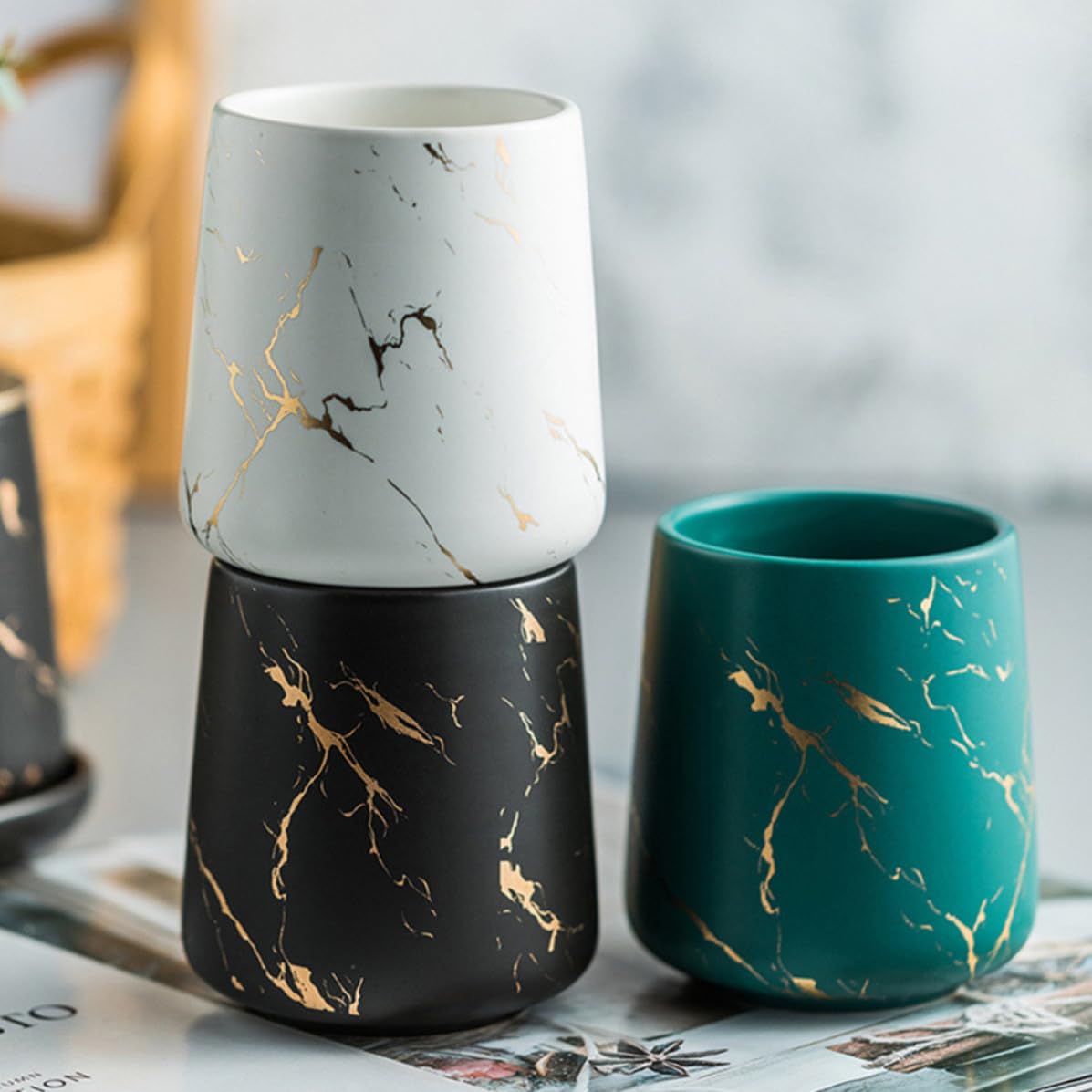 Juego de Recipiente de Cerámica para Baño Soporte para Cepillo de Dientes, Taza de Lavado y Jabonera, Set Multiusos y Elegante para Accesorios de Baño