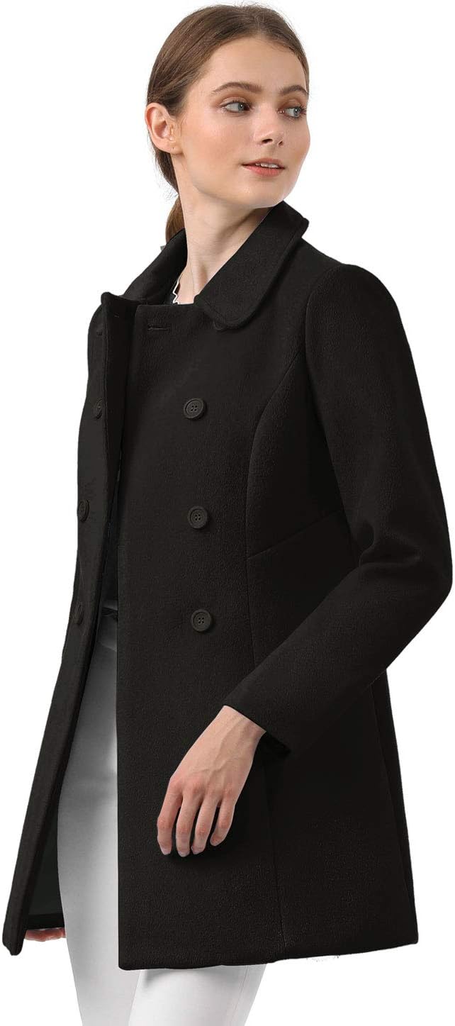 Allegra K Women's Peter Pan Collar Double Breasted Winter Long Trench Pea Coat - Image 3