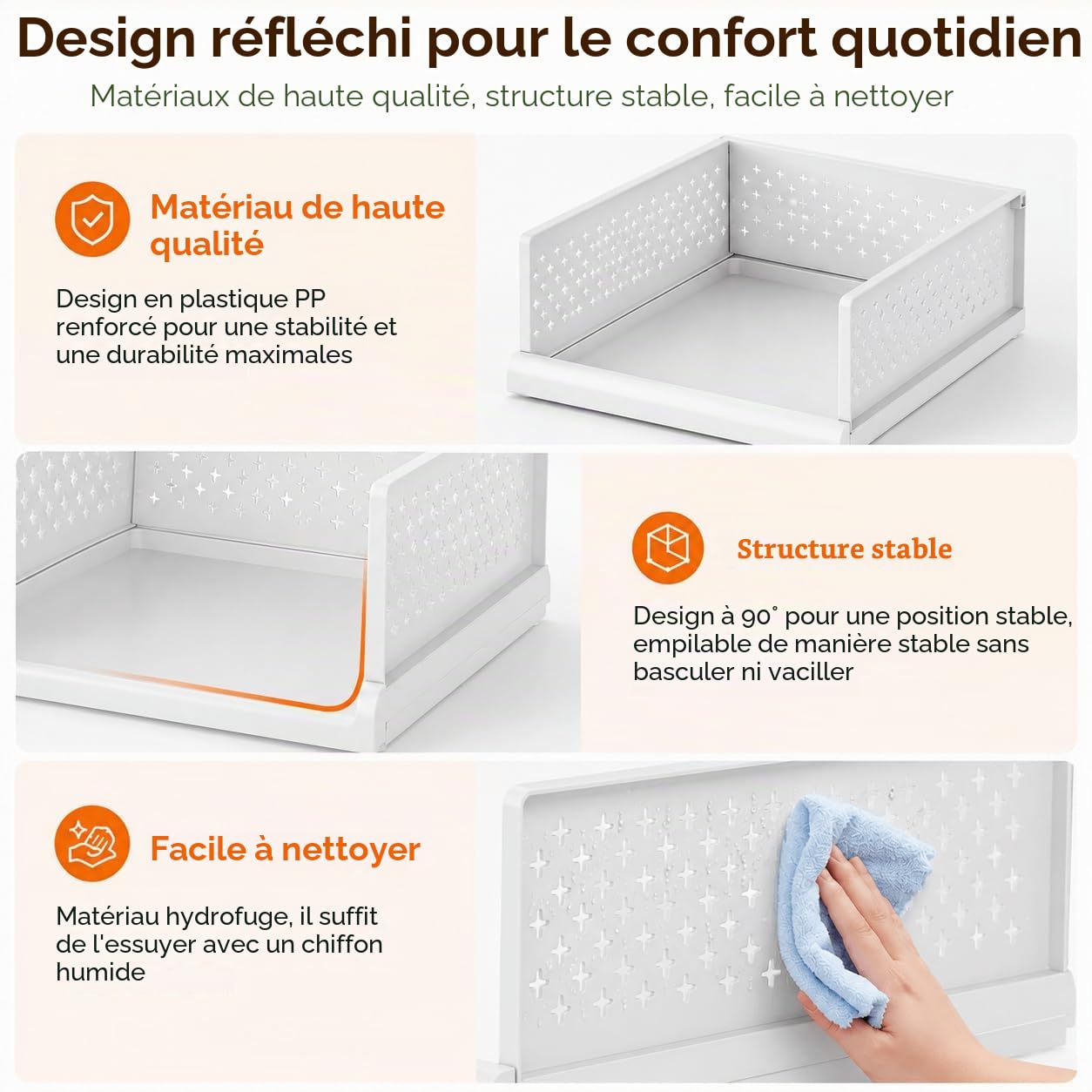 RMAN® Lot de 4 Rangement Vetement Plastique Organisateur Armoire Vetement