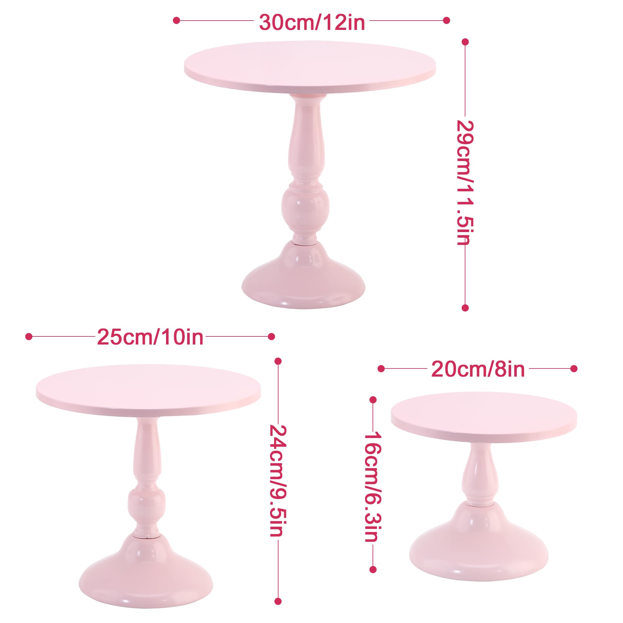 Juego de 3 soportes redondos de metal rosa para tartas, postres, pizzas, 8, 10 y 12 pulgadas, decoración para bodas, celebraciones, fiestas, cumpleaños, baby shower