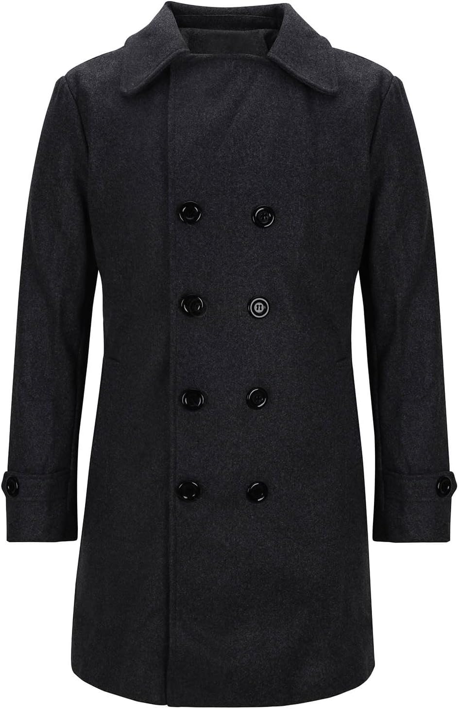 Men's Premium Wool Blend Trench Coat Classic Double Breasted Long Pea Coat Winter Notched Collar Windbreaker Overcoat