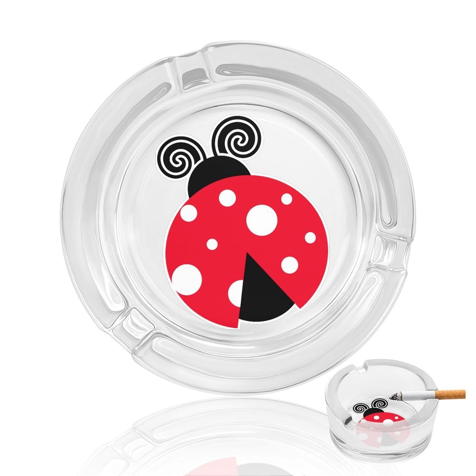 Ladybug Ashtray Portable Round Glass Outdoor Ash Tray for Home Office Garden Pub