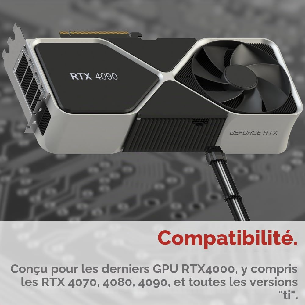 LINKUP - AVA PCIE 5.0 Câble Moulé & Soudé 16 broches (12+4) vers 3x8 broches| 16AWG Gainé |Compatible avec carte graphique RTX50 RTX40 RTX30 FE |Conçu pour les alimentations Corsair/ThermalTake| 70 cm