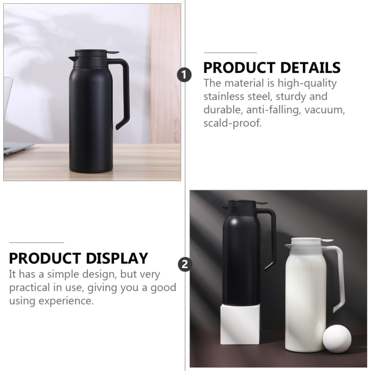 INOOMP Botella Térmica de Acero Inoxidable 1500ml Aislamiento al Vacío y Diseño Práctico para Mantener el Calor en Actividades al Aire Libre