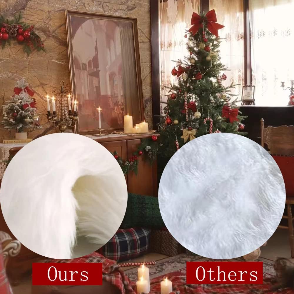 Christmas Tree Skirt, 60 inches Snow White Tree Skirt Decoration for Xmas Faux Rabbit Fur