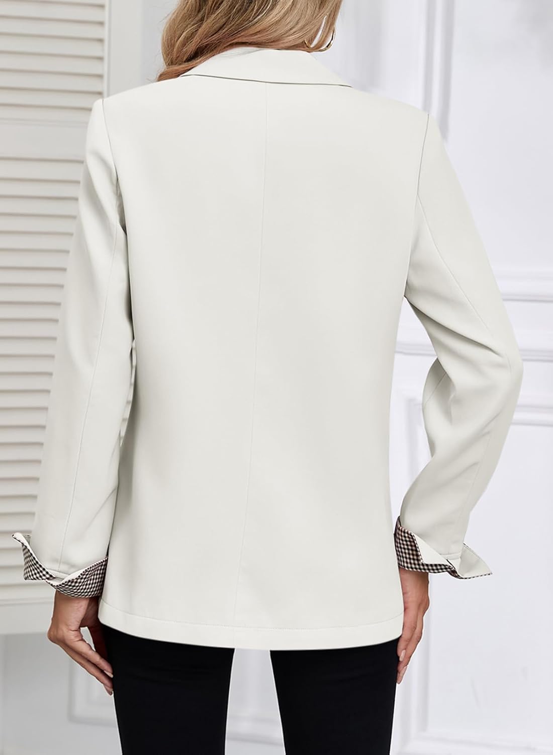 Happy Sailed Womens Blazers Plaid Cuff Double Breasted Open Front Business Casual Office Suit Jackets Work Outfits - Image 7