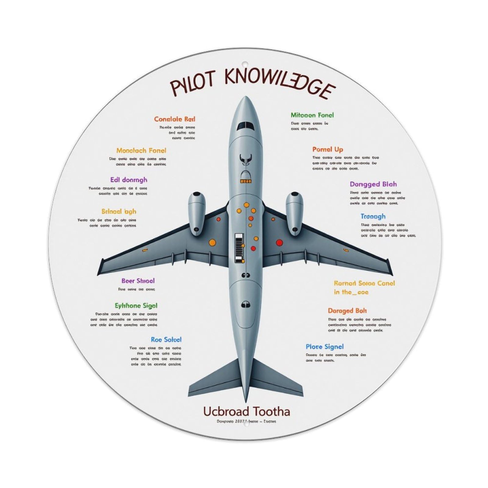 Pilot Knowledge Aircraft Diagram Labels Round Tin Sign Vintage Style Metal Sign Home Bar Garden Wall Plaque Decor Metal Poster 8x8 Inch