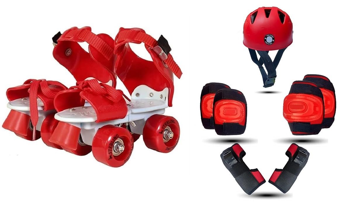 Unisex_Youth Roller Skates With Protective Set Guard Protection Kit For Skating, Cycling, Skateboarding For Kids Age 6-15 Yrs With Knee, Elbow & Wrist Guards (Red-Red), Inline_Skate_Wheel