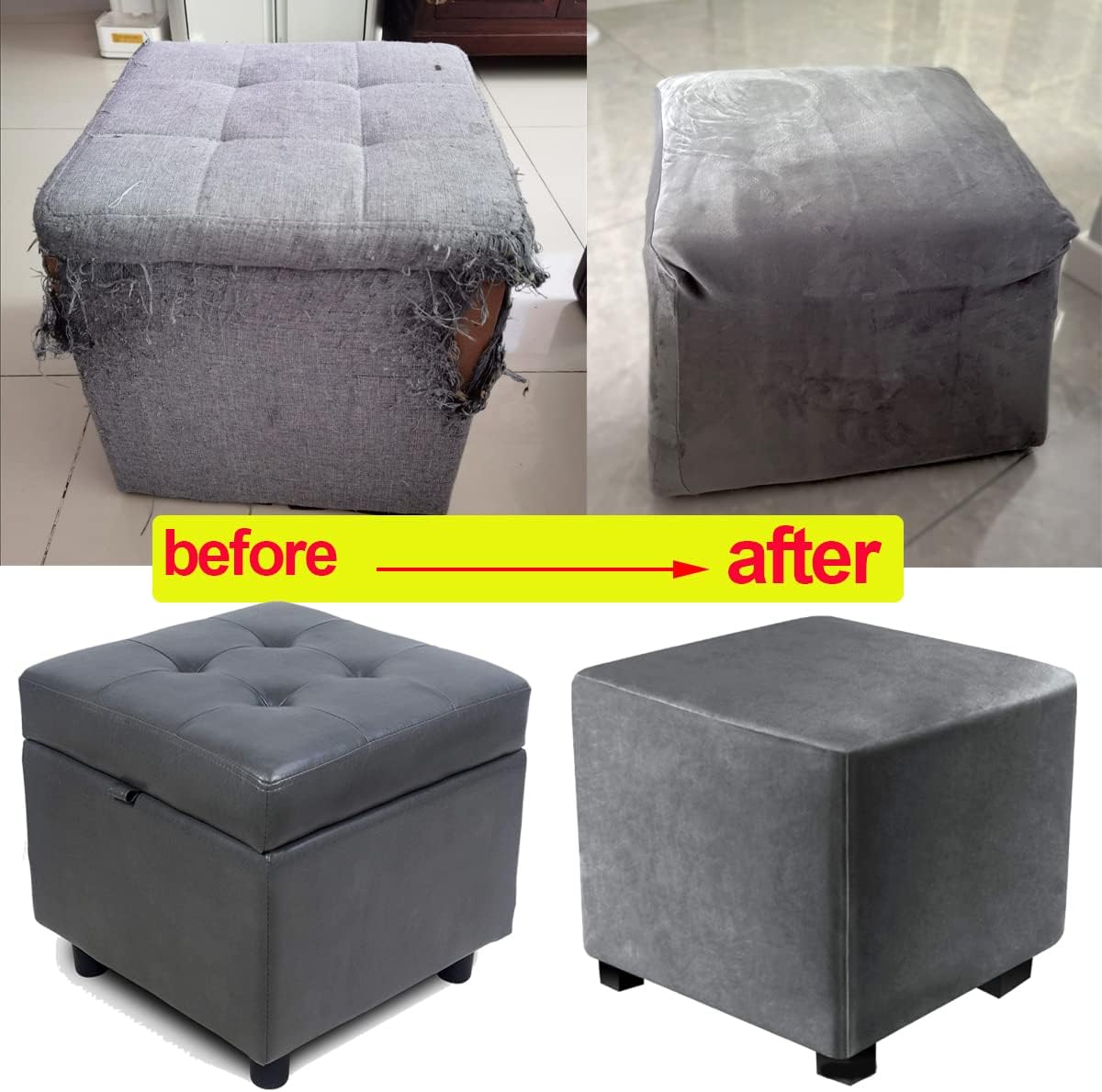 Stretch Ottoman Covers Slipcovers Square Large Medium Velvet Ottoman Cover Square Stretch Small Footstool Cover Protector Pouffe Covers, for Square Storage Ottomans,Gray Blue,60x60cm(24x24in)