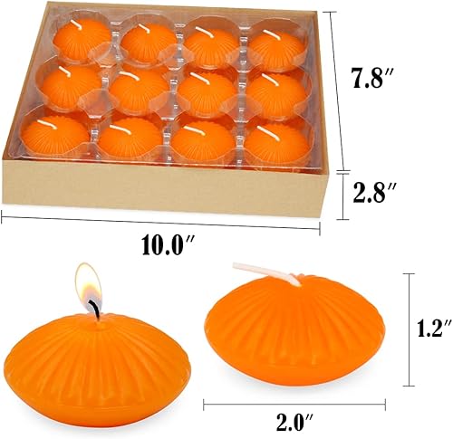 Miniatura 7 de Velas flotantes naranjas para jarrones cilíndricos, paquete de 24 velas de agua de 2 pulgadas para centros de mesa en Halloween, otoño, boda, cena,
