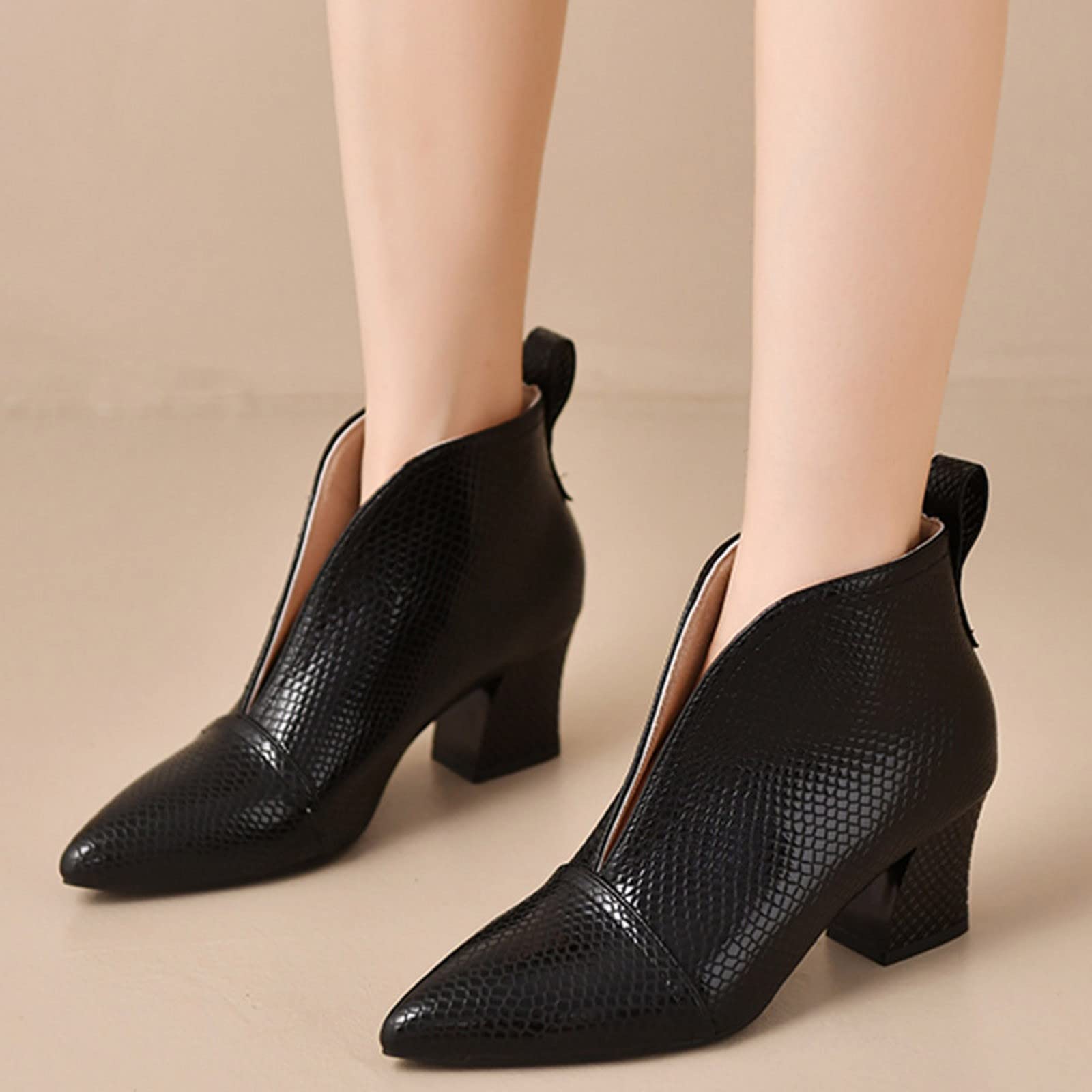 Cocila Botines De Otoño Para Mujer, Tacón Grueso, Medio, Estampado, Puntiagudos, Estilo Informal Botas Mujer Grandes Agua Hunter Negros Piel Cowboy Planos Ante Marron Barefoot Zapatos Vestir