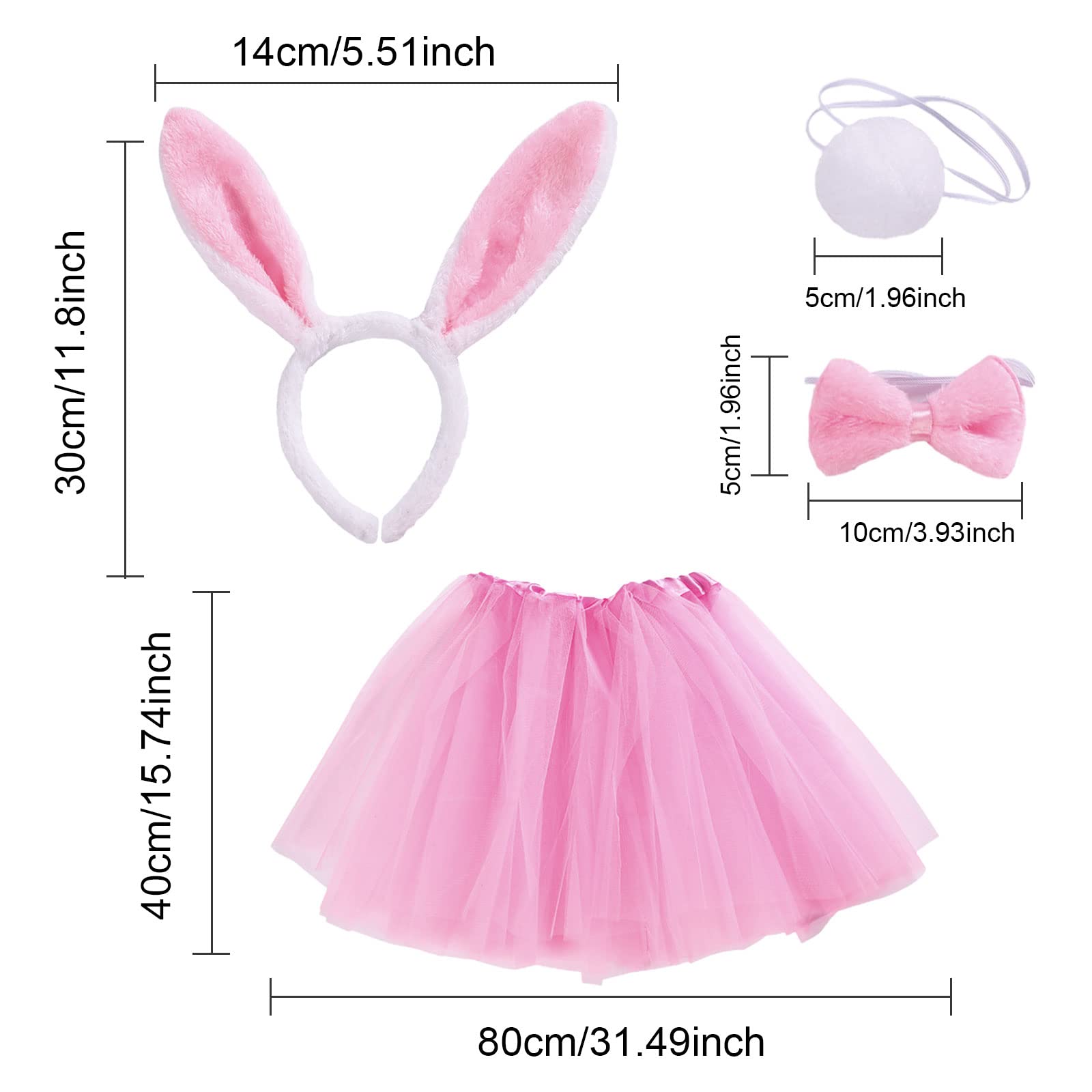 Set 3 Pezzi Costume Coniglio Rosa – Cerchietto Orecchie, Coda E Fiocco In Peluche – Per Bambini E Adulti, Feste Pasqua E Cosplay - 4