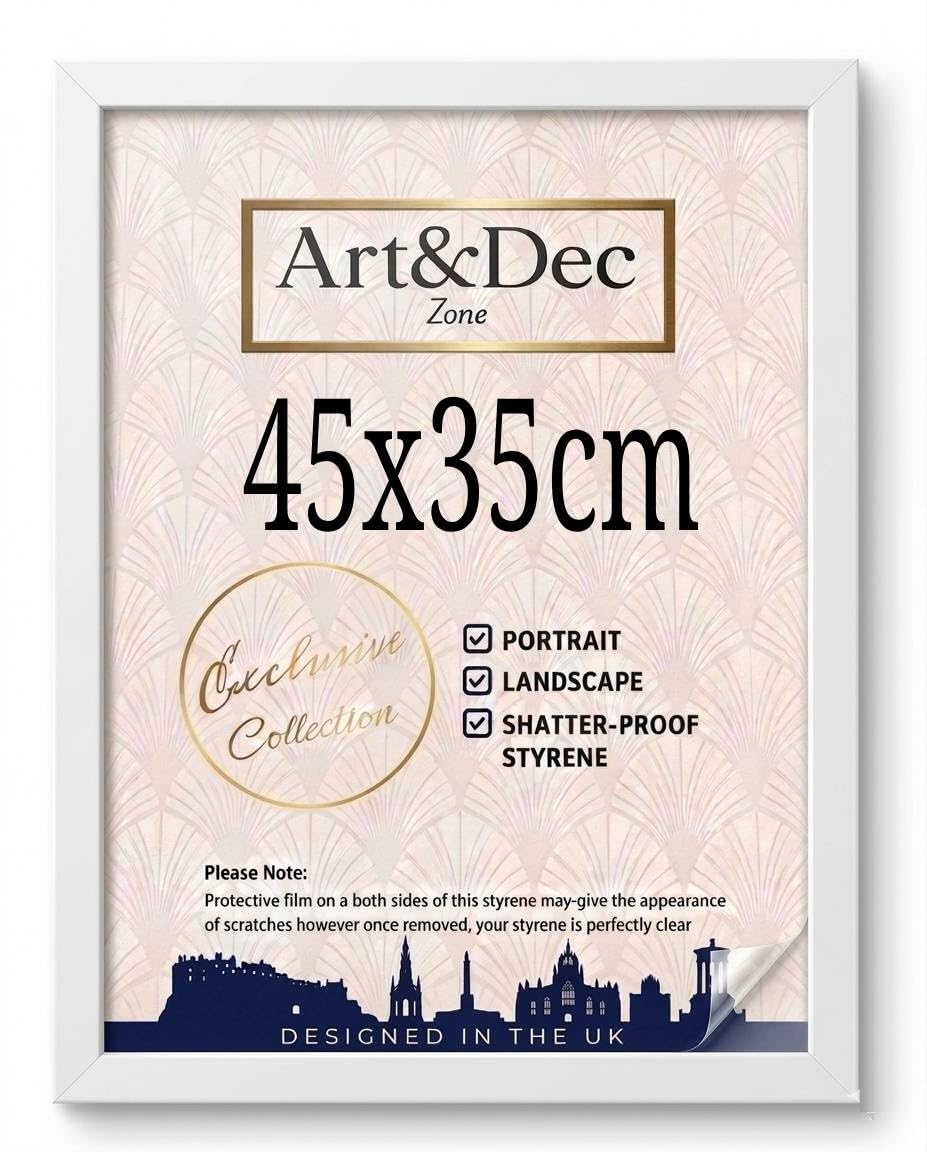 Art & Dec Zone® Elegant White MDF Picture Frame 45x35 cm – High-Clarity Shatter-Proof Acrylic Poster Holder for Modern Wall Decor — image 1
