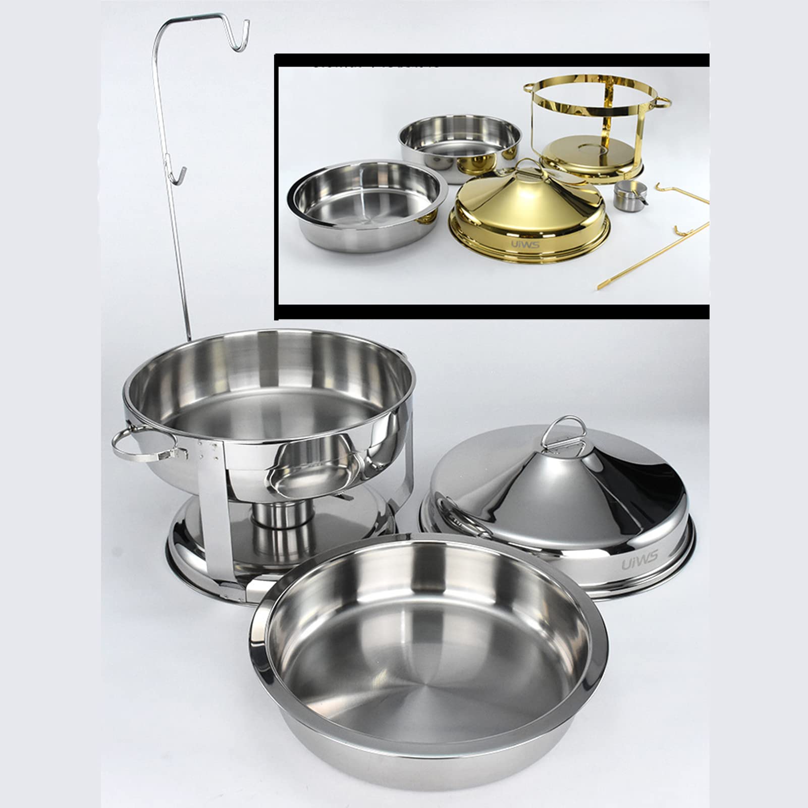 Plato redondo de acero inoxidable con bandeja para alimentos y tapa para catering y servicio de buffet