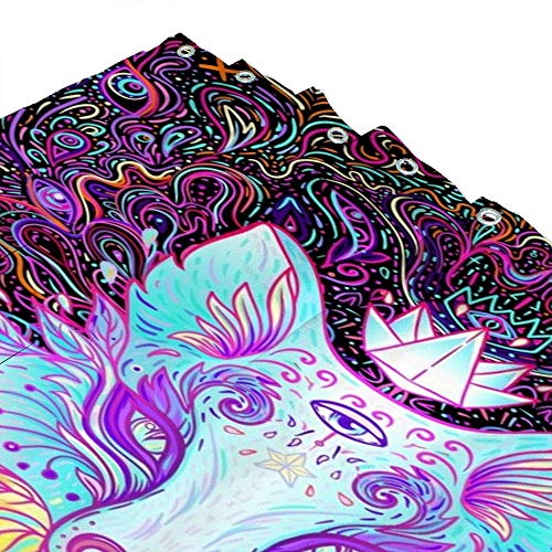 Rideau de douche en polyester violet CHEHONG avec 12 crochets décoratif moderne visage renard - 4