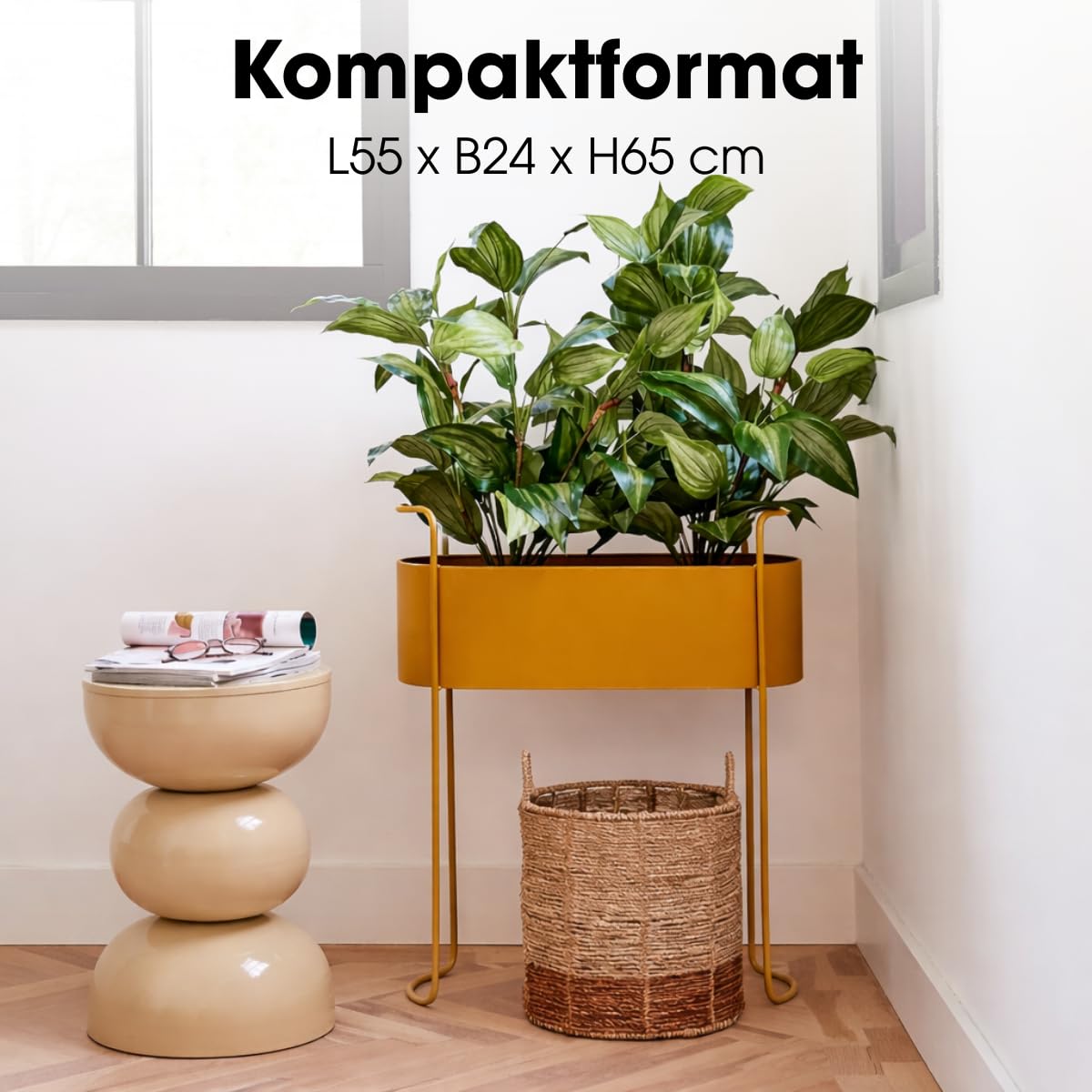 MICA Decorations Moritz Pflanzenständer – Pflanzentopf für Blumen und Zimmerpflanzen – Für den Innenbereich – 55 x 24 x 65 cm – Eisen – Braun