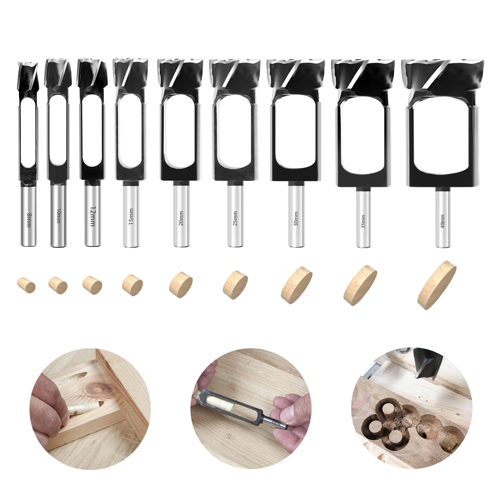 9 brocas de espiga profunda para carpintería, 8/10/12/15/20/25/30/35/40 mm, cortador de agujeros de madera