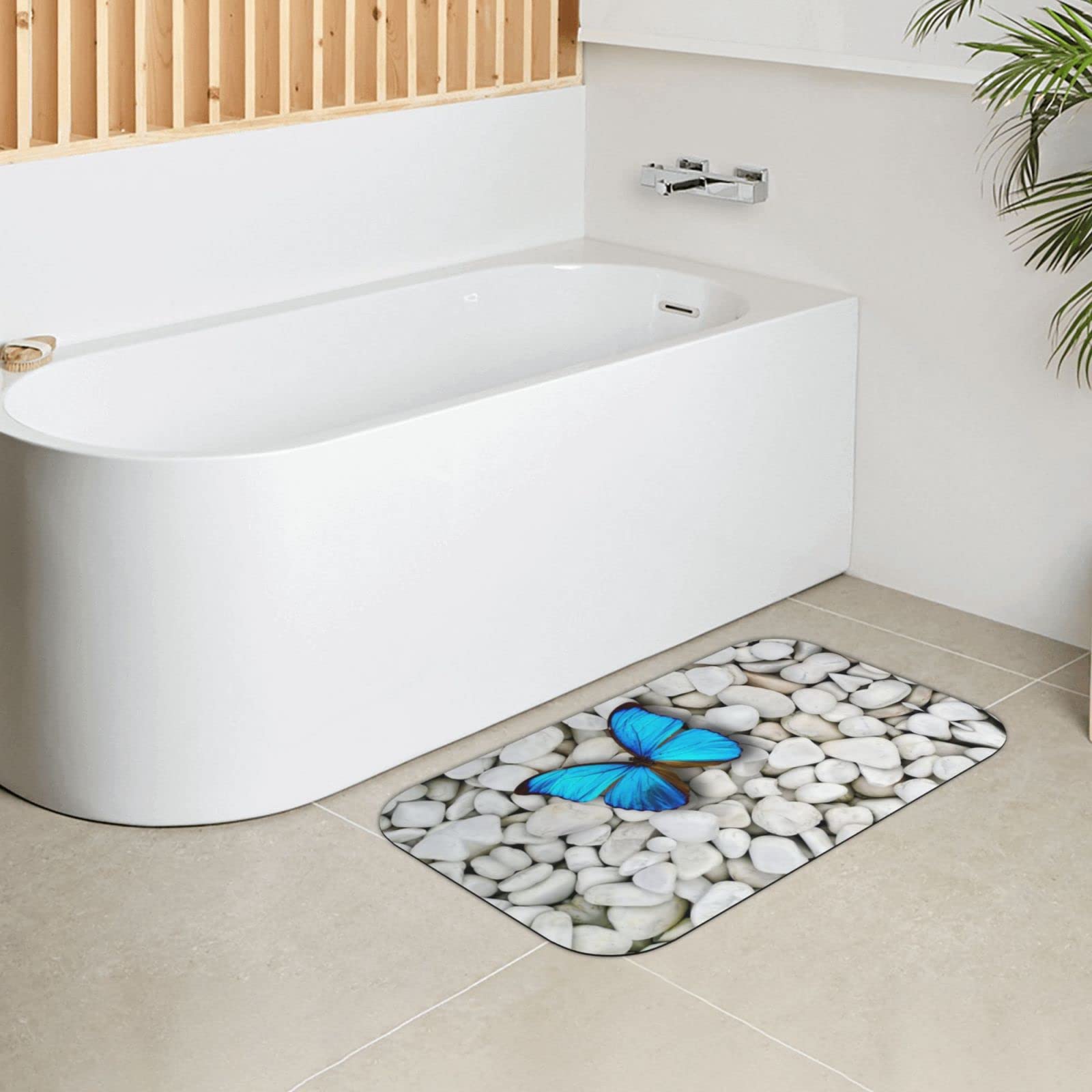 Tapis de diatomée antidérapant à séchage instantané respectueux de l'environnement Motif papillons et pierres 50 x 80 cm