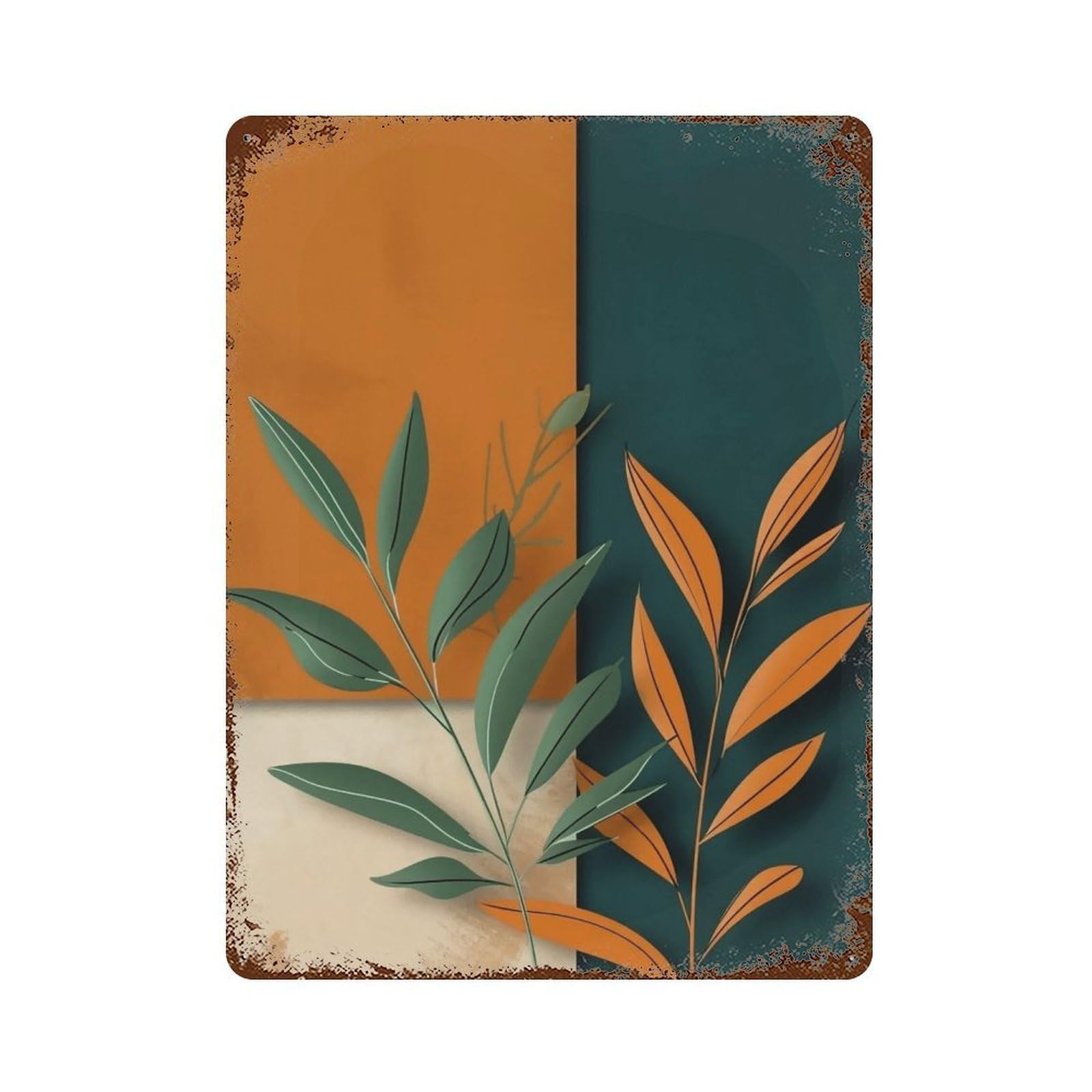 WUJHGRSG Geometric Block Papercut Tropical Foliage 02 Wall Art Retro Iron Vintage Metal Tin Sign Poster Modern Decor for Home Cofffee Club Bar Shop Style 40x30cm