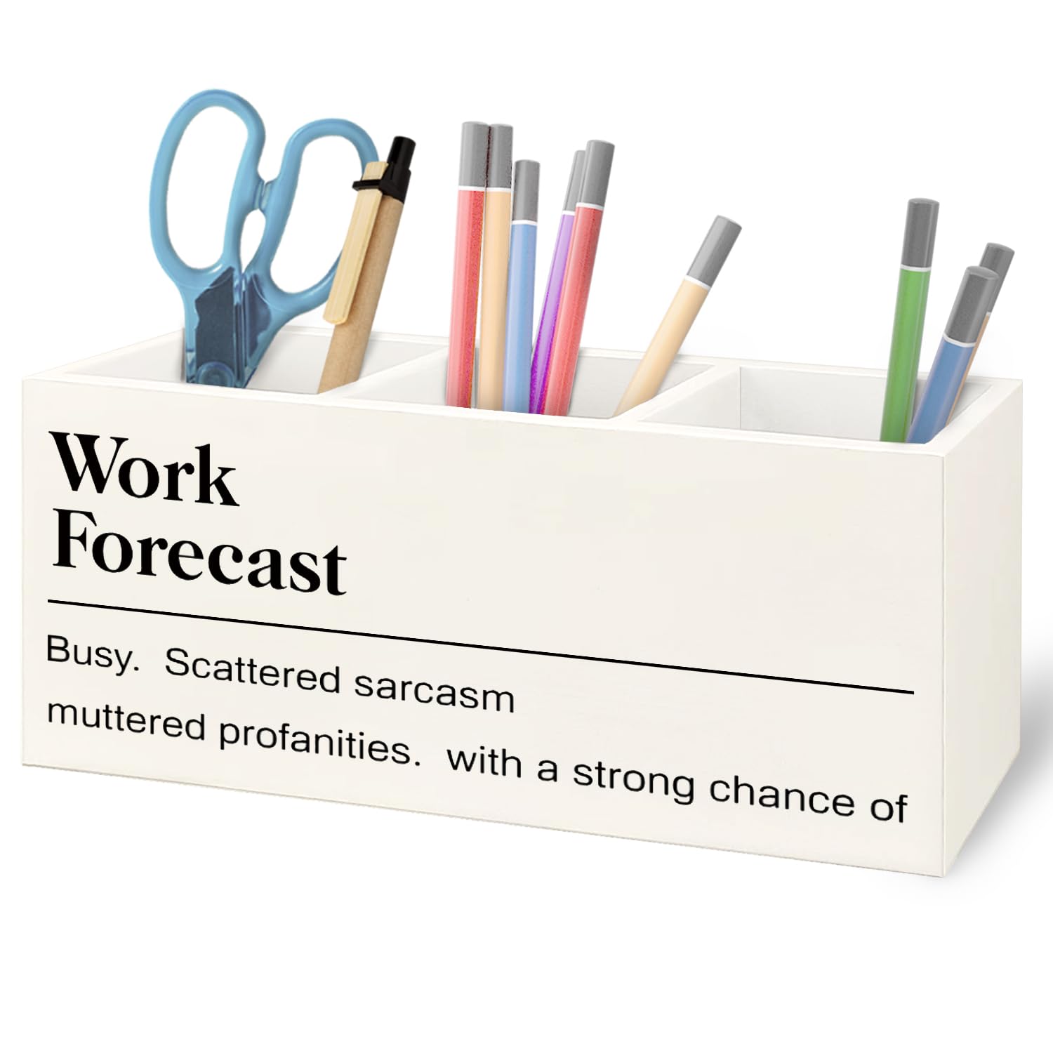 Funny Work Forecast Wooden Pen Pencil Holder for Office Desk Accessories, Gifts for Work Friends Women Men, Coworkers Gifts Makeup Brush Toothbrush Holder Organizer
