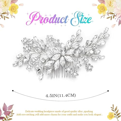 Miniatura 3 de Catery Flower Crystal Bride - Peine para el cabello de boda accesorios para el cabello con perla peines laterales para novia para mujer paquete de 1