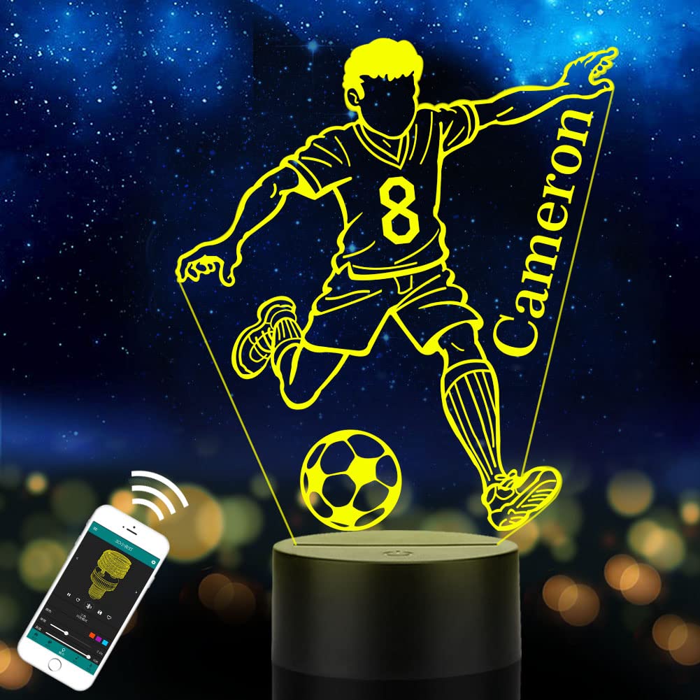 Personalised Soccer lamp for Kids, Custom Name Football Table Light for Boy, Children, Son or Grandson, LED Play Soccer Night Light Gifts for Birthday, Halloween, Christmas, New Year, Room Decor