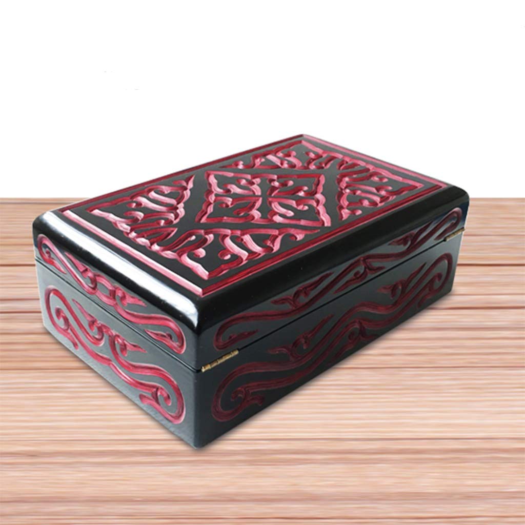 ☆中国美術☆漆塗り 手描き 宝石箱 朱色 花柄☆ジュエリーボックス