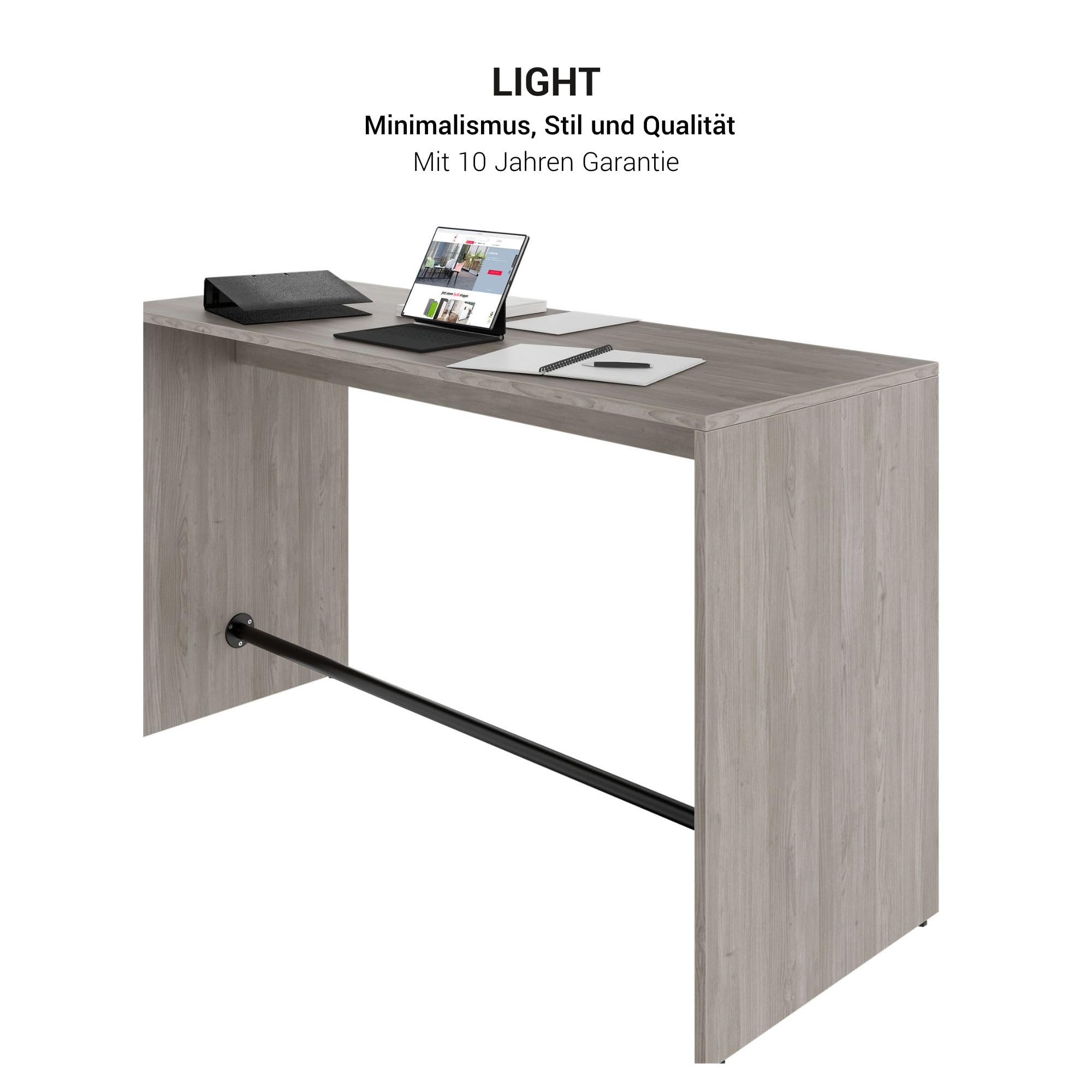 Stół wysoki | Light | melamina, dąb północny | 160-180 cm | wytrzymały | odporny na zarysowania | przyjemna wysokość | do biura, na spotkanie i w czasie wolnym