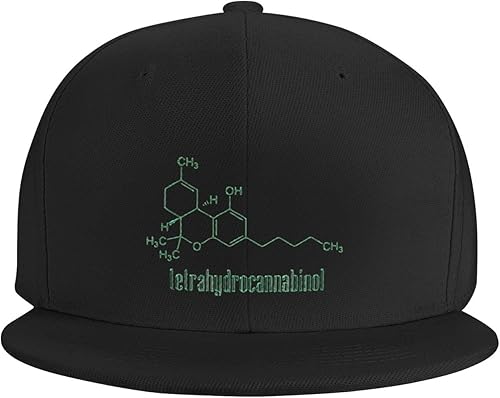Snapback Hat THC-Molecule-Weed-Cannabis Trucker Hat Hip Hop Classic Plaid Flat Gorra de béisbol negra, Negro -