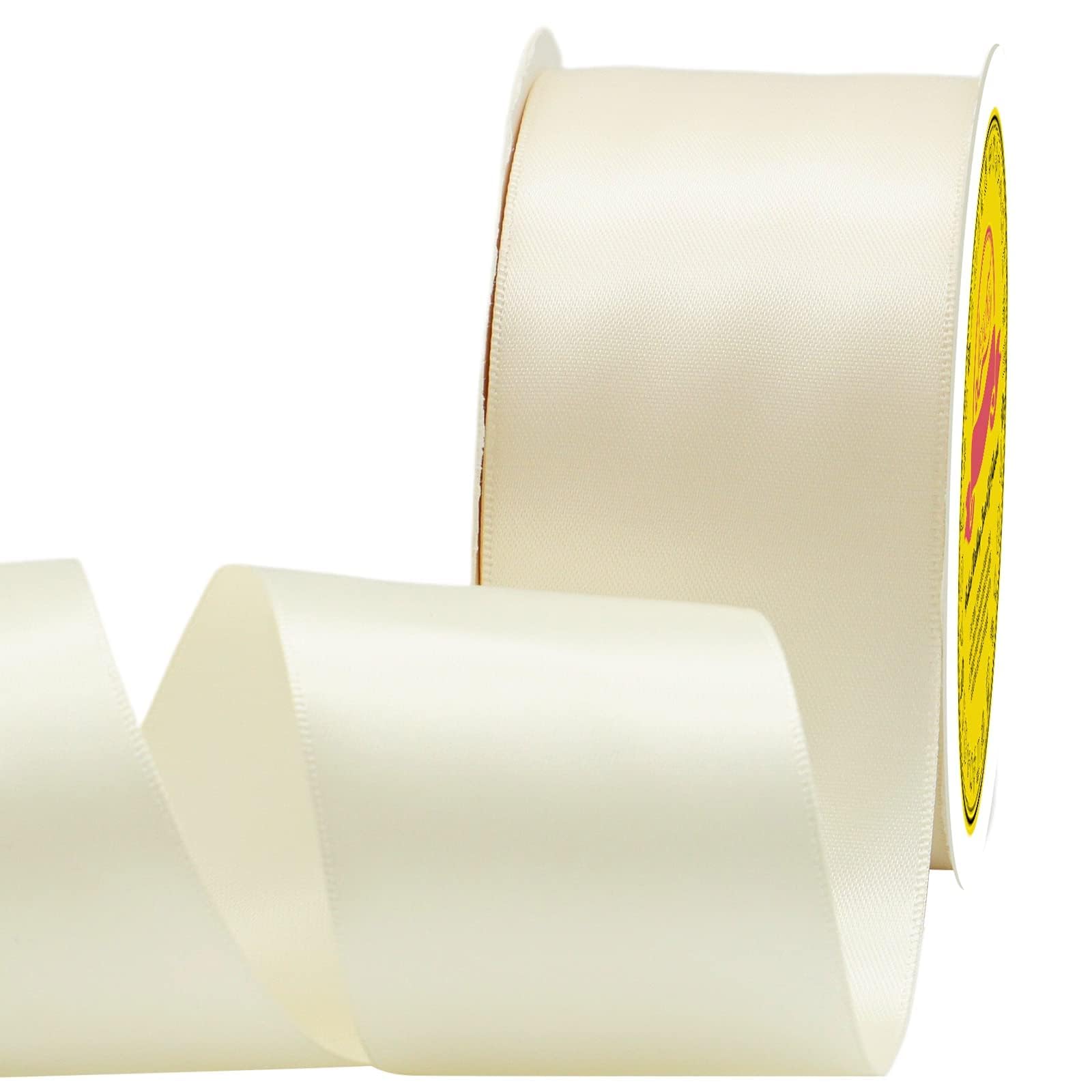 Double Face Ivory Satin Ribbon 2 inch X 25 Yards Polyester Ivory Ribbon for Gift Wrapping Very Suitable for Weddings Party Hair Bow Invitation Decorations and More