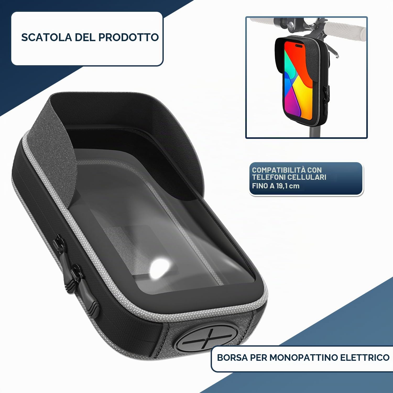 Borsa monopattino elettrico Compatibile con telefoni cellulari con schermo fino a 7,5" Design ergonomico e impermeabile Borsa per riporre e accedere rapidamente