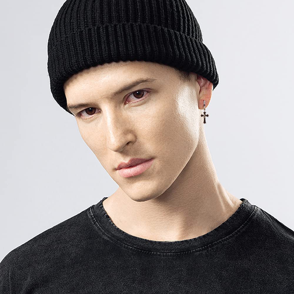 Orecchini Cerchio da Uomo con Neri Con Pendente a Croce Unisex Orecchini Pendenti per Regalo di Compleanno Delicati Gioielli
