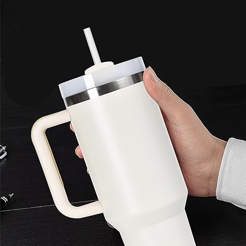 Miniatura 4 de Vaso de 40 onzas con asa y tapa, vaso de acero inoxidable con tapa y apertura para pajilla, taza aislada al vacío, taza de café de viaje, bebida