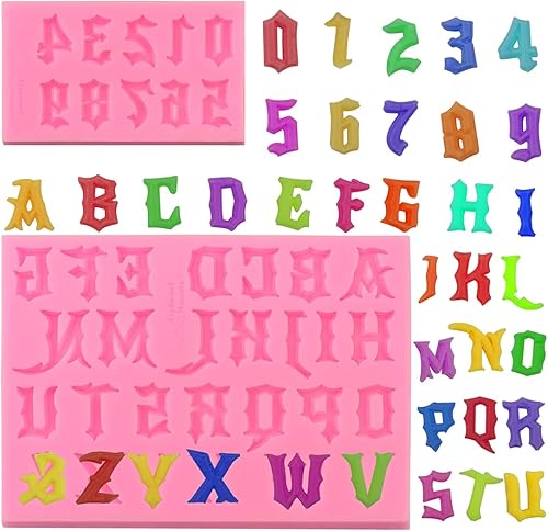 Miniatura 1 de 2 moldes de silicona con letras góticas y números, molde de silicona con letras únicas para dulces de chocolate, decoración de pasteles, molde de