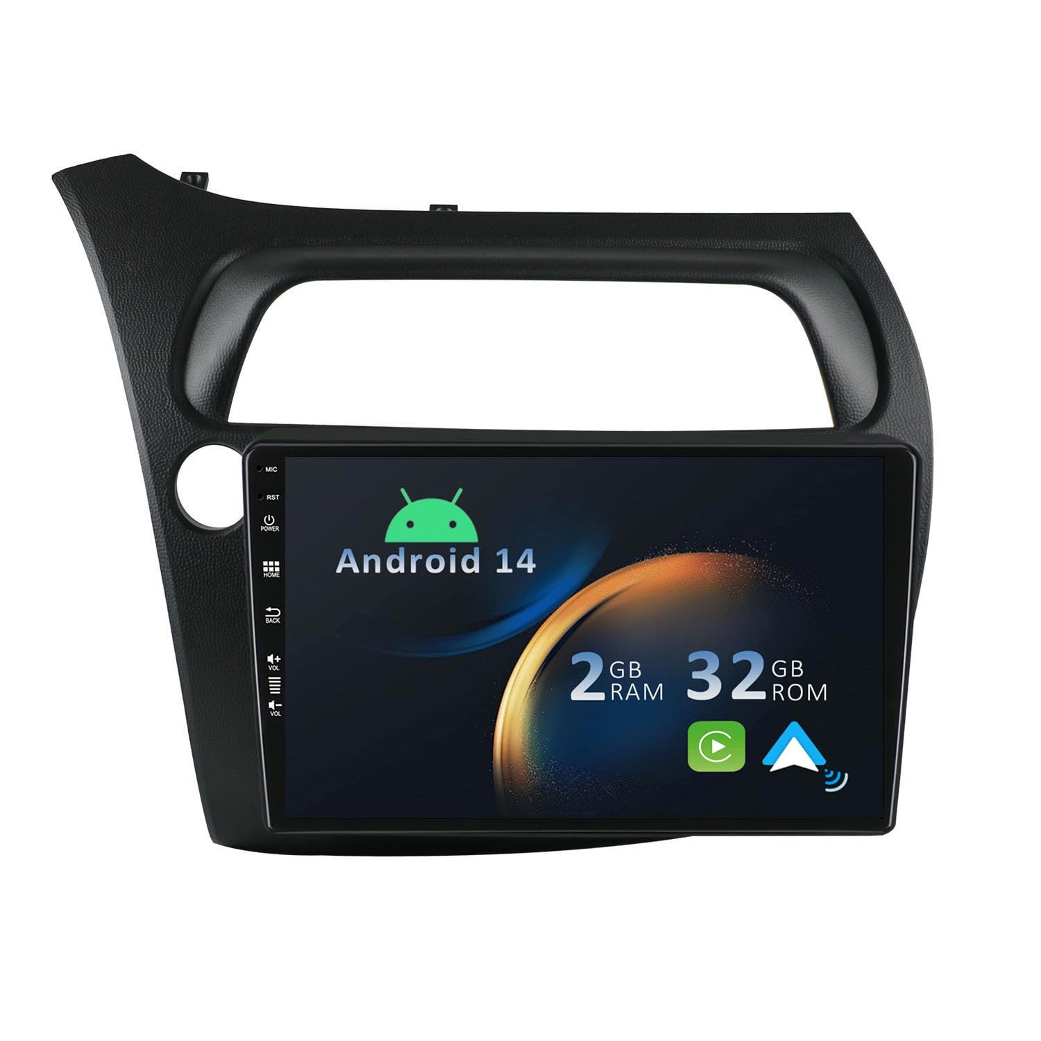 Android 14 Autoradio con navi para Honda Civic (2006-2011)-Incorporado CarPlay/Android Auto/GPS-IPS 2.5D 9”Pantalla-Dab/Bluetooth 5.0/Control del Volante/USB/WiFi/MirrorLink/4G