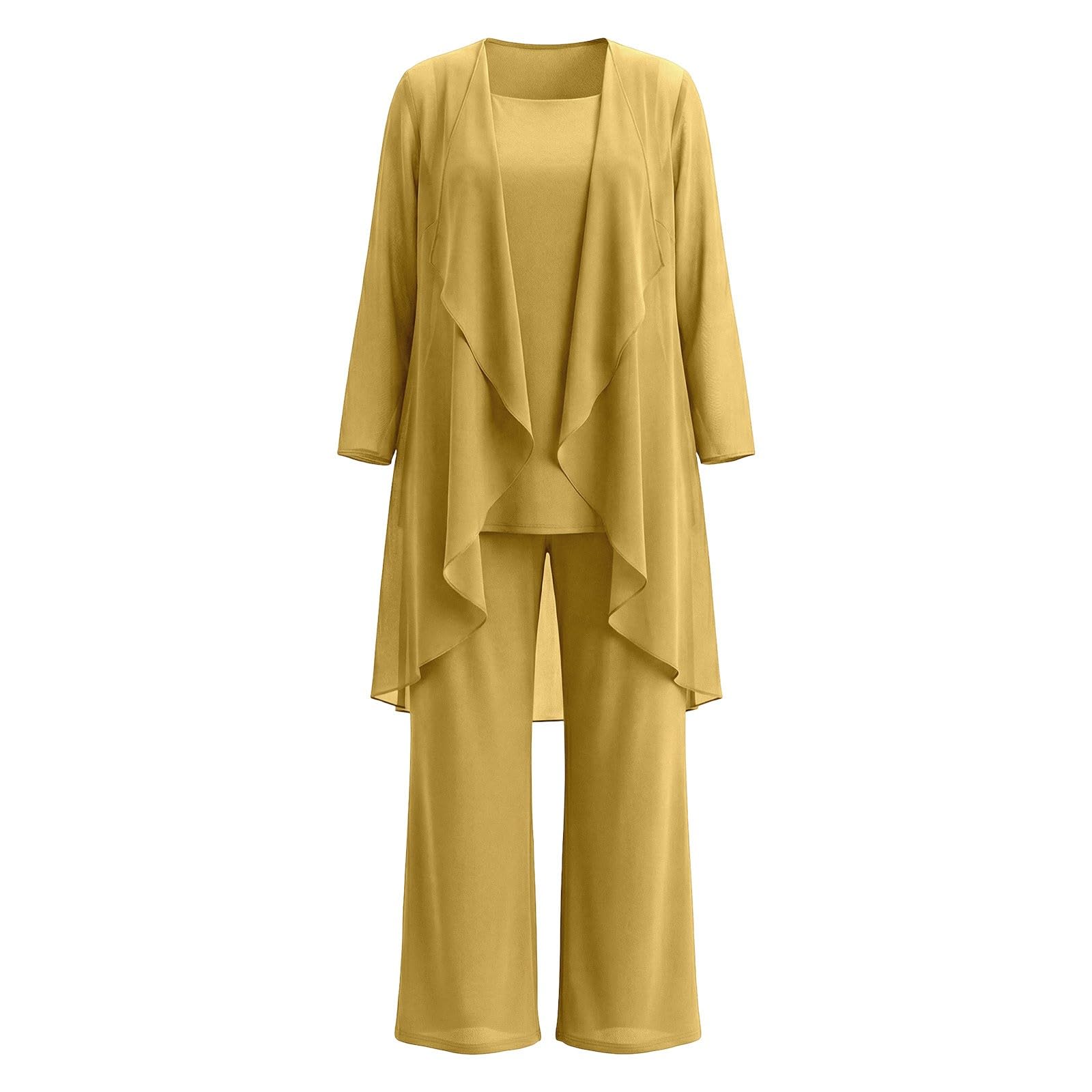 3 pezzi Madre della Sposa Tuta Pantaloni Donna Grandi Taglie Festive Abito Chiffon per Matrimonio Vintage Pantaloni Lunghi Camicia In Chiffon E Cardigan Elegante Locker Abito Da Sera Leggero