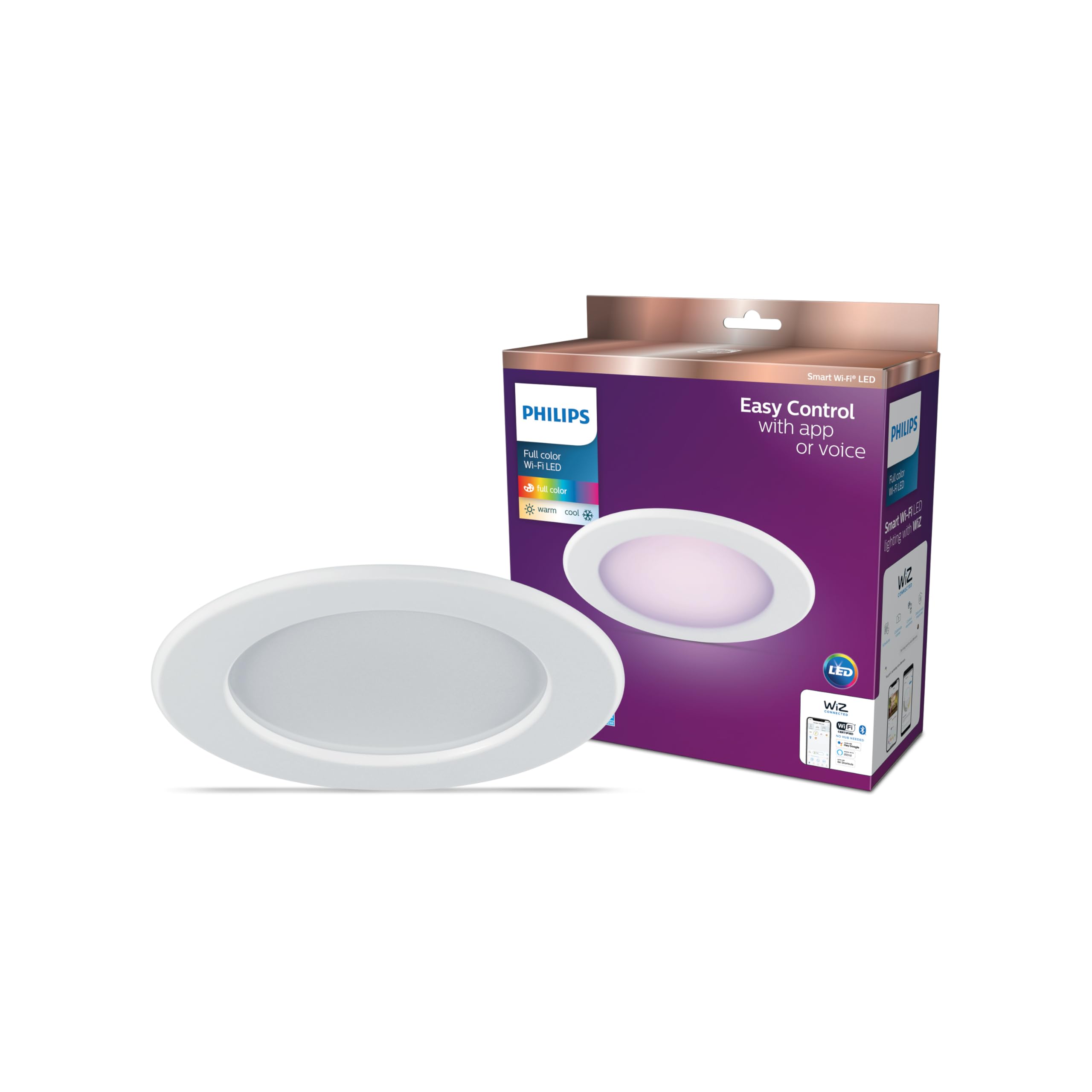 Philips Smart 5-6 Inch Retrofit Recessed Downlight 1-Pack, 1150 Lumens, LED Color Changing Lights, Connects to Wi-Fi, Control with Voice or App, Powered by WiZ Connected